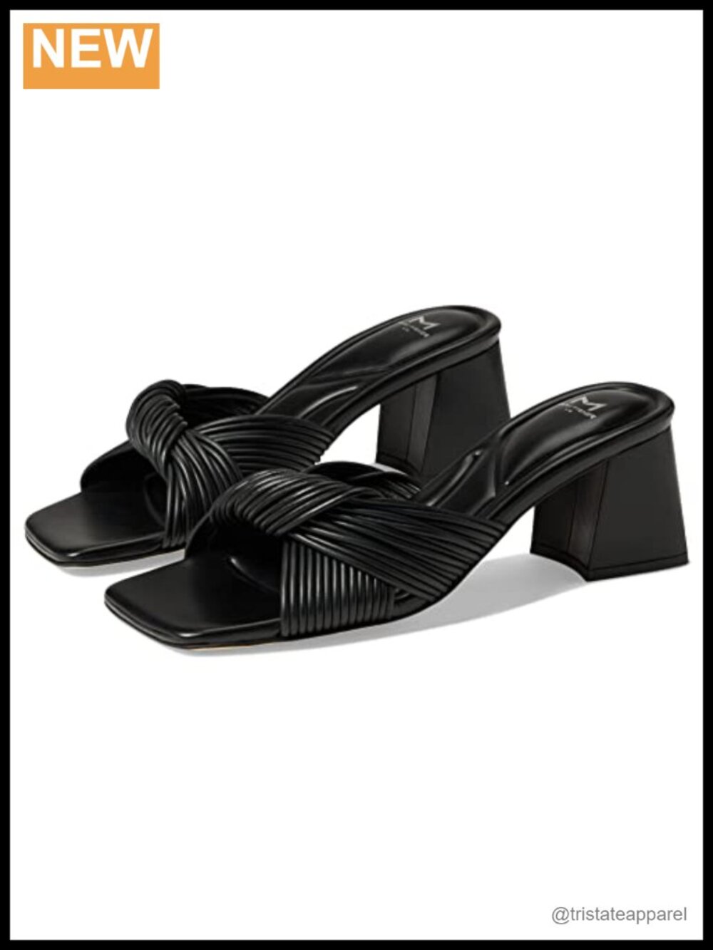Leather Heeled Sandals Block Heel Ankle Strap Square Toe Slip On